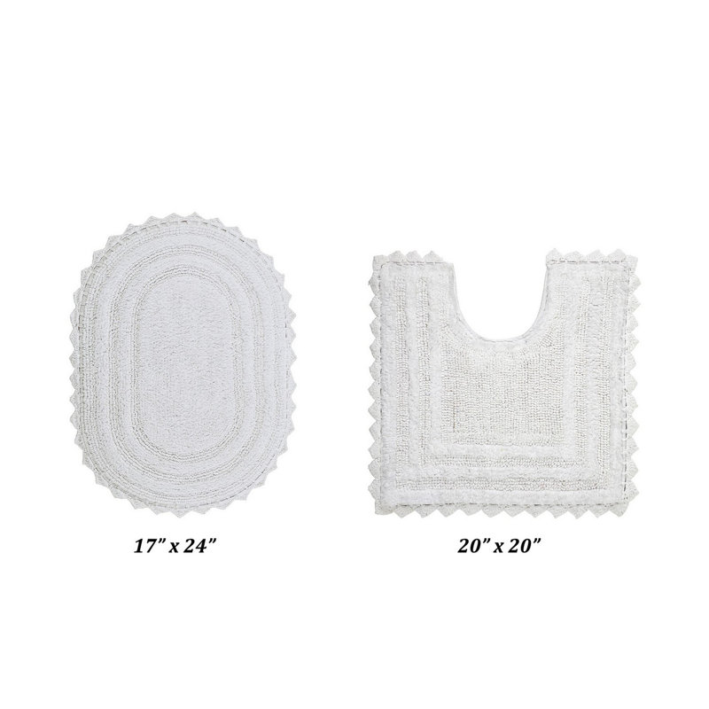 Janek 100% Cotton Tufted 2 Piece Bathroom Rug Set, Reversible, Super Absorbent & Extra Soft Machine Washable Bath Rug, White