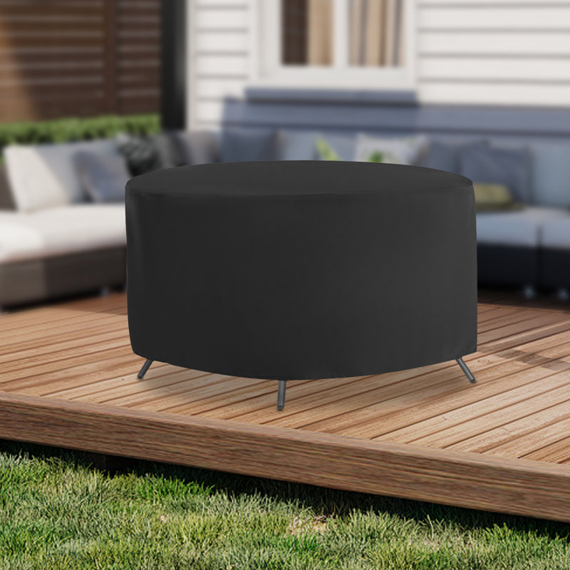 Table Cover Waterproof Round Table And Chair Set Cover Outdoor With Storage Bag (Black)