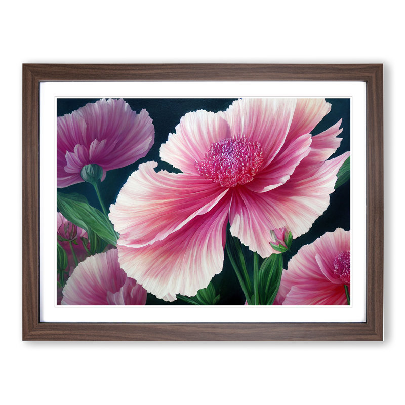 Eye Opening Carnation Flowers - Single Picture Frame Painting, 46cm H x 64cm W x 2cm D, Walnut