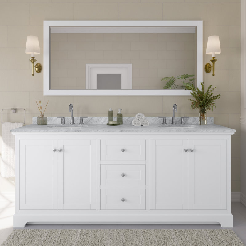 Ensemble de meuble-lavabo double 80 "avec miroir Avery, Blanc, Chrome poli