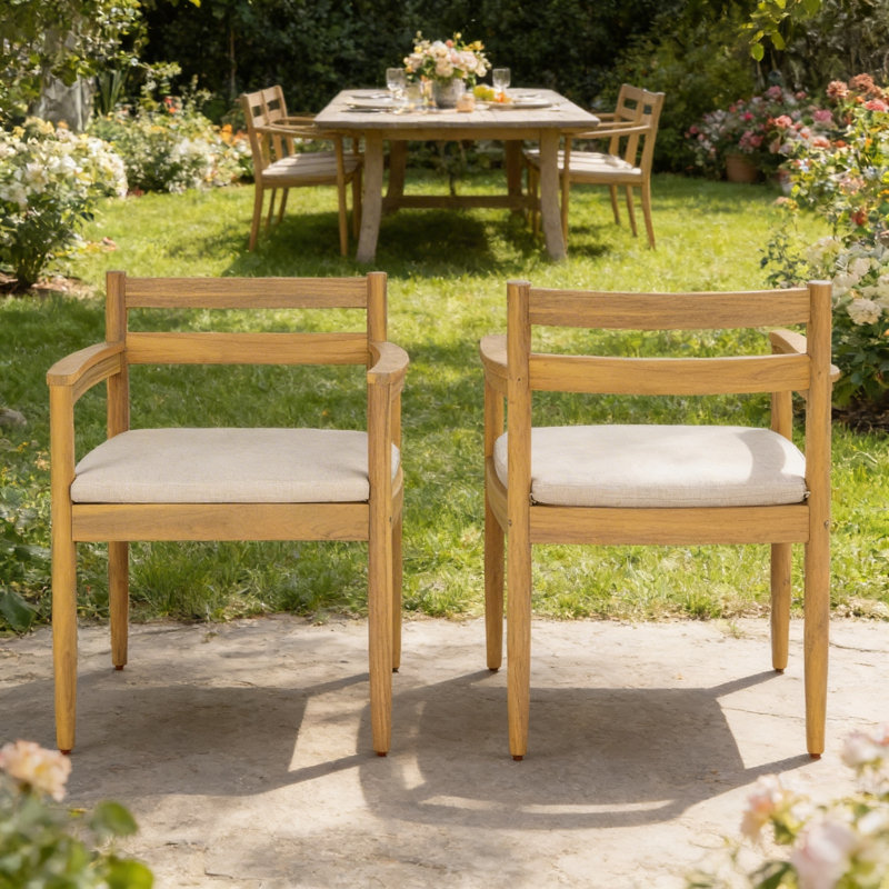 Chaises de salle à manger modernes pour patio, fauteuils en bois d'acacia avec coussins pour les repas