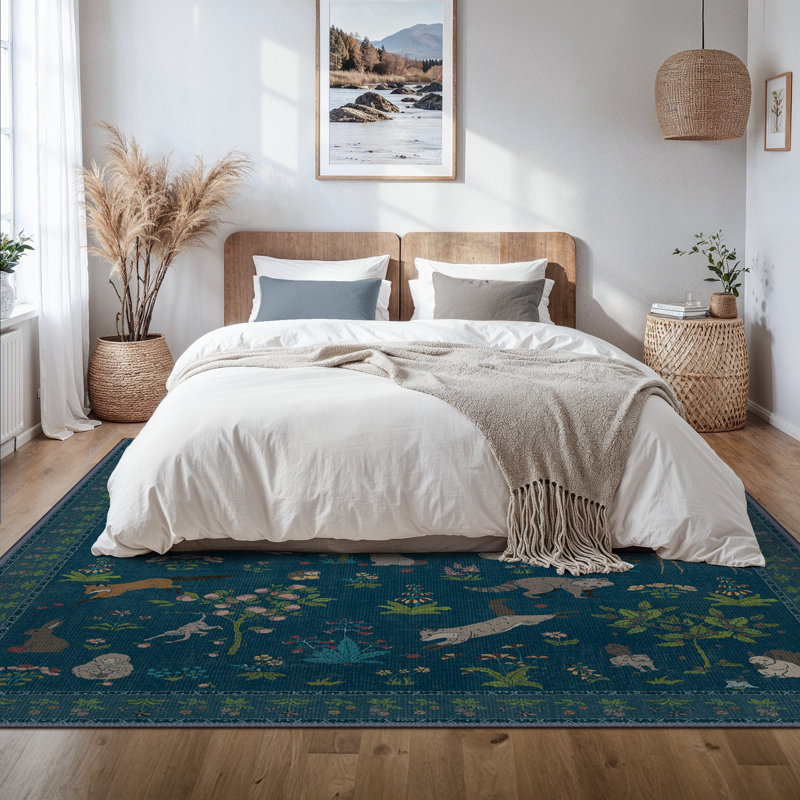 Tapis d'intérieur lavable à la machine Alcoa, Bleu, Rectangle 84 po x 60 po