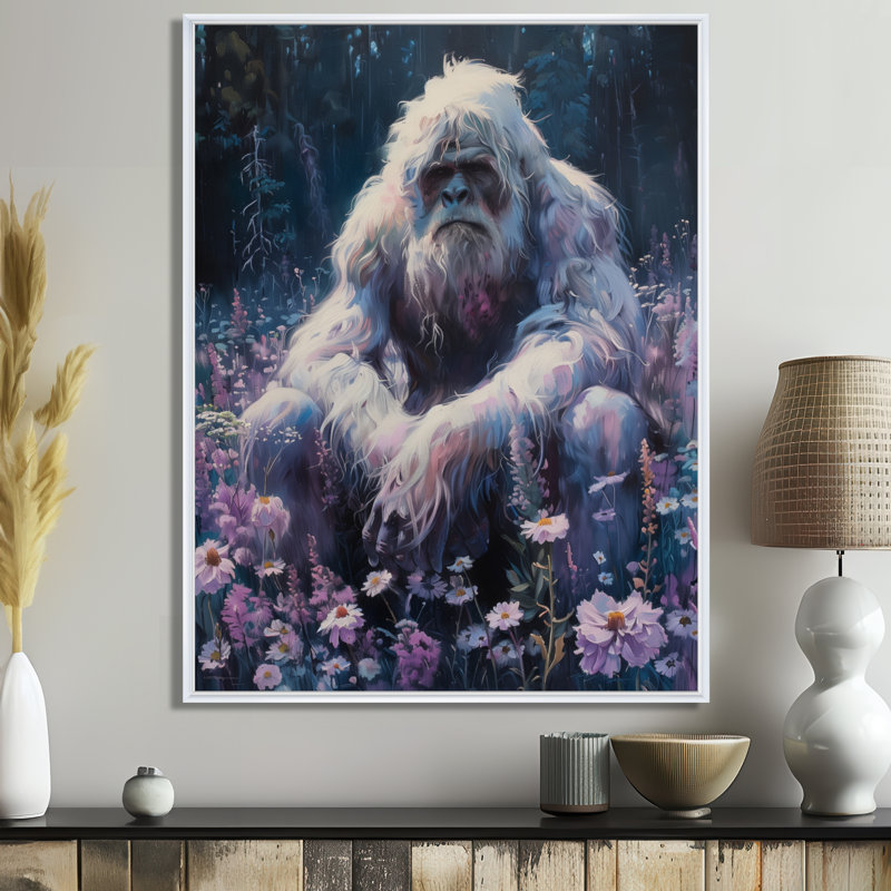 Décoration murale rose et gris Sasquatch Sanctuary I - Bigfoot, Toile encadrée flottée blanche, H 40 po x l 30 po x P 1,5 po