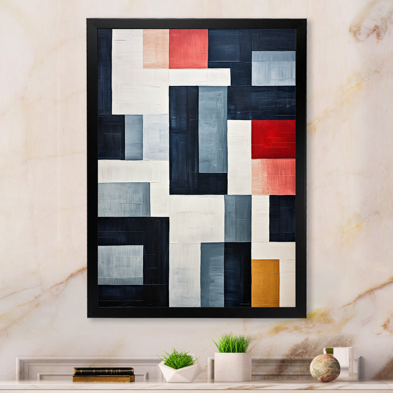 Indigo Illusion Abstract Shapes IV - Abstract Shapes Canvas Prints, Black Single Picture Framed, 32" H x 16" W x 1" D