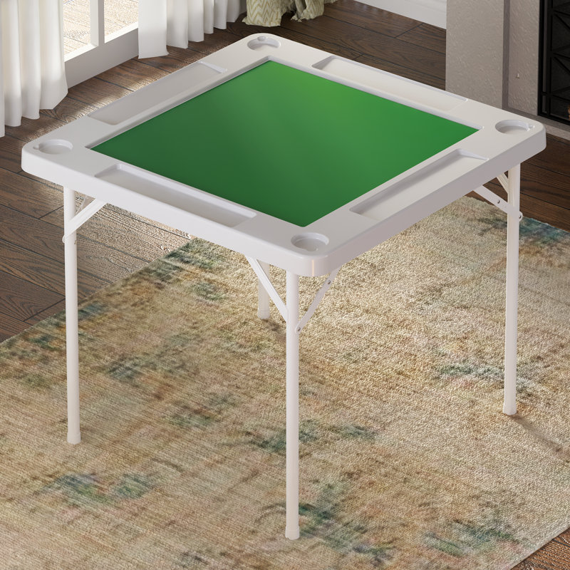 Folding Mahjong Table,portable 4-player Card Game Table With Cup Holders,white