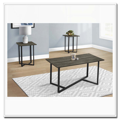 Ensemble de tables basses 3 pièces bronze foncé et métal noir
