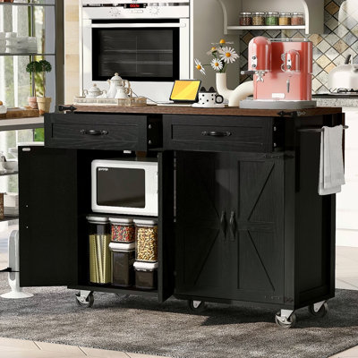 53.5''Farmhouse Kitchen Island With Power Outlet, Kitchen Storage Island With Drop Leaf, Spice Rack And Drawer, Rolling Kitchen Cart On Wheels, For Home, Kitchen And Dining Room