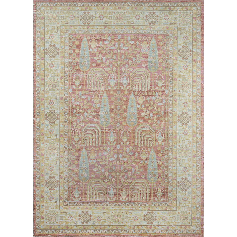 Tapis rose / beige en polyester tissé à la machine Foxley, Rectangulaire de 11 pi 10 po x 9 pi 3 po