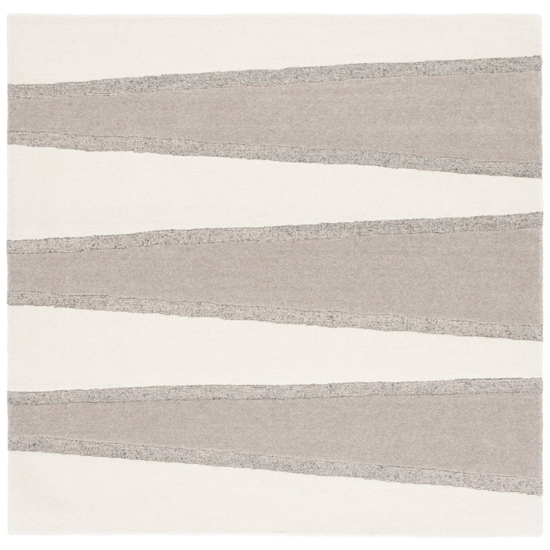 Kessa Hand Tufted Wool/Cotton Rug in Ivory/Grey, Square 6'