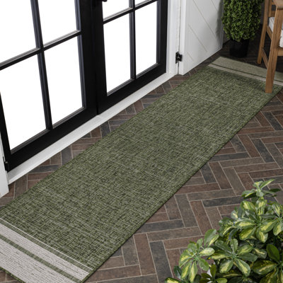 Alda Modern Minimalist Mingled Solid Green/Cream Indoor/Outdoor Rug