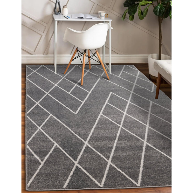 Tapis gris et blanc Kortana Collection, Rectangle 7 pi 10 po x 10 pi 6 po