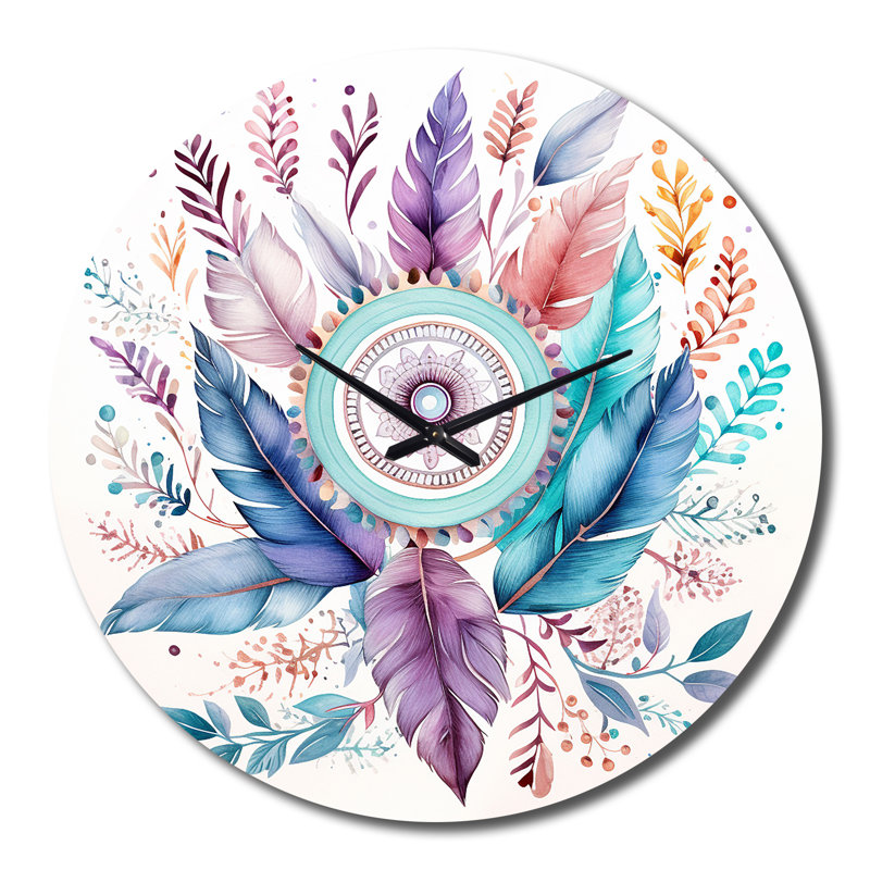 Horloge murale pastel turquoise Boho Dreamcatcher, Très grand