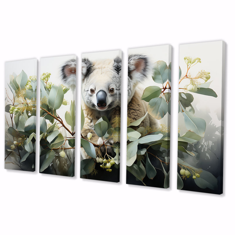 Ensemble de 5 décorations murales aquarelle Koala Tree Observer III - Koala, H 28 po x l 60 po