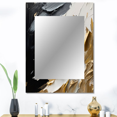 Golden Wave Reflections V - grand miroir abstrait, miroir mural décoratif moderne, impression d'art en métal