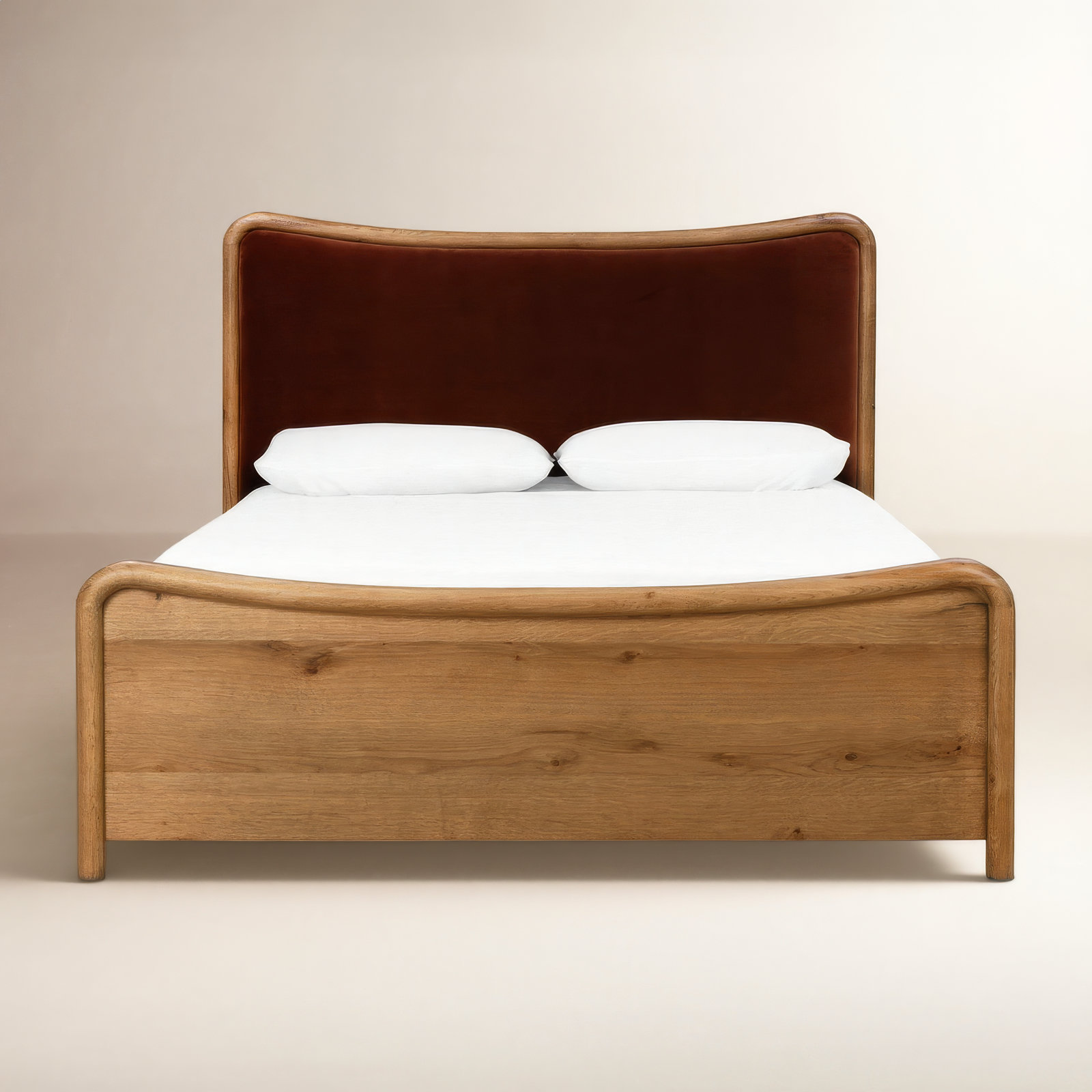 Linen Upholstered Oak Bed, Queen, Surrey Auburn