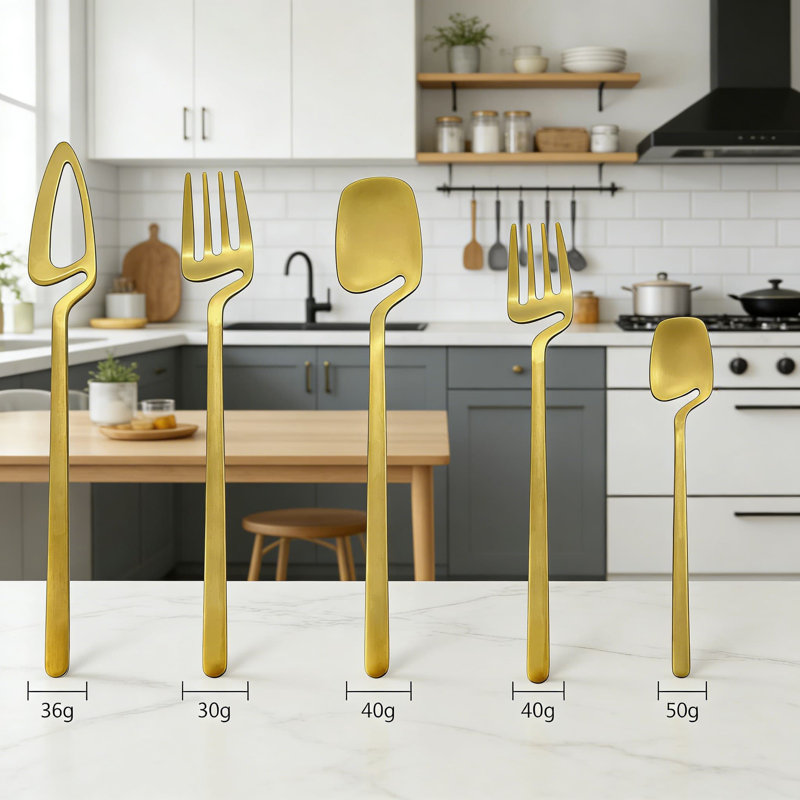 Ensemble de couverts 20 pièces pour 4 couverts en acier inoxydable 304 avec finition satinée, ensemble de cuillères fourchette à couteaux allant au lave-vaisselle, ustensiles de cuisine modernes