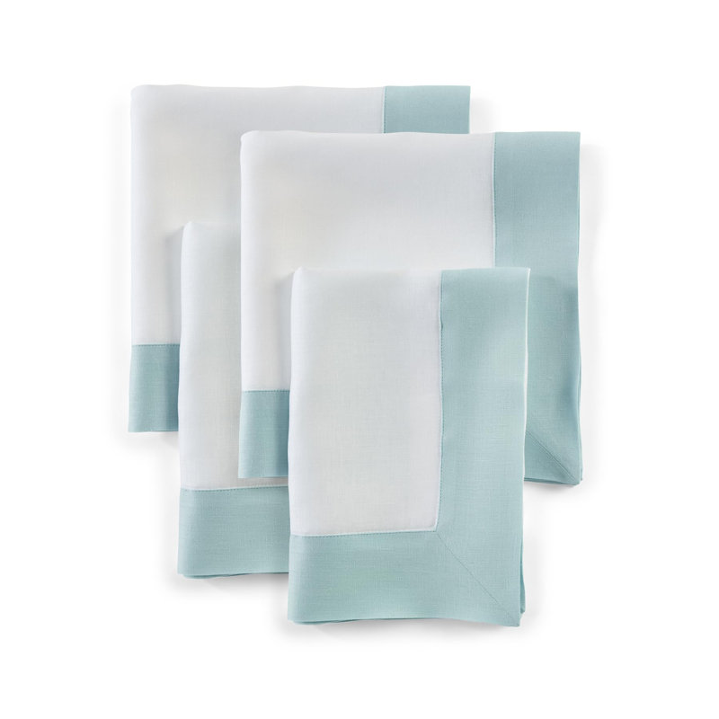 Contempo - 100% Pure Linen Dinner Napkins, Aqua Blue/White