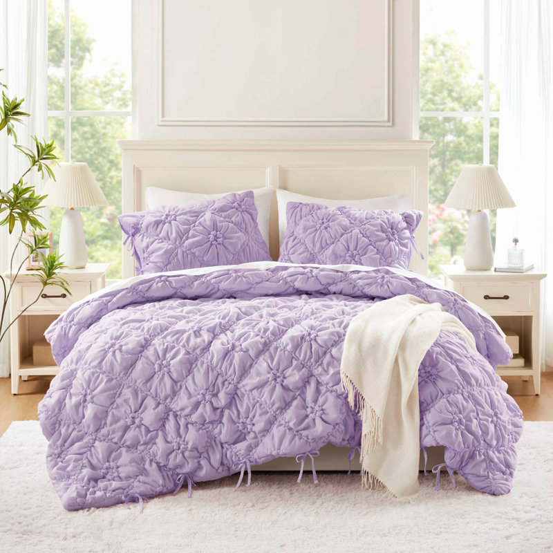 Ensemble de couette matelassée brodée 3 pièces King, Mauve