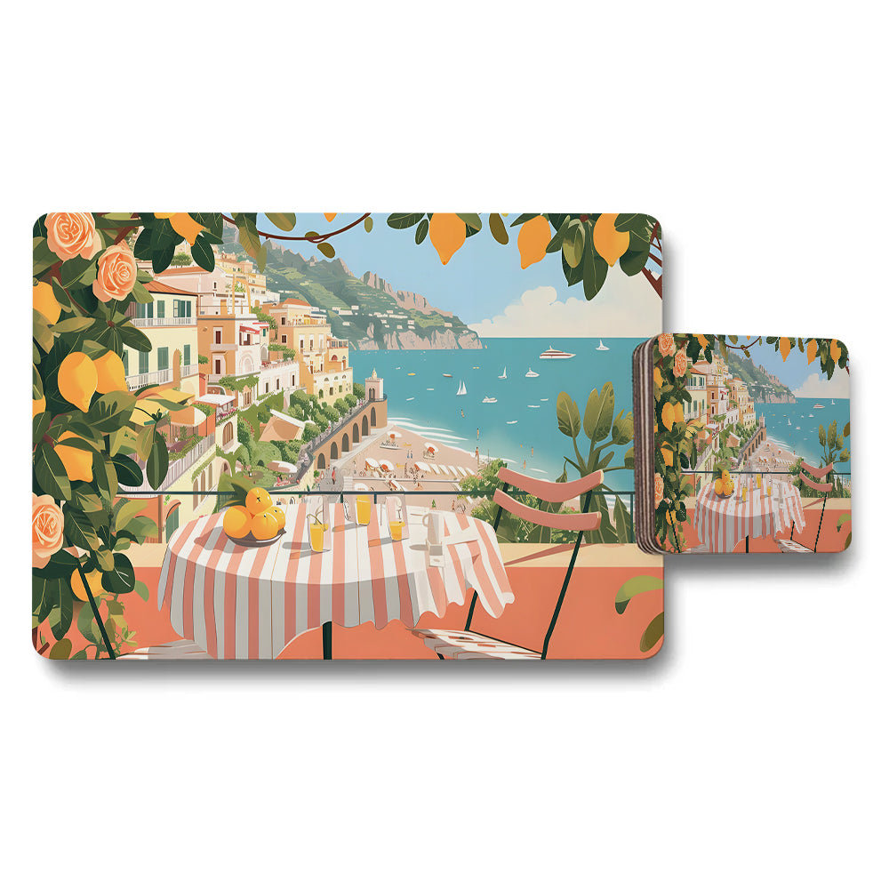 Mediterranean Seaside Cafe Placemats And Coasters Set