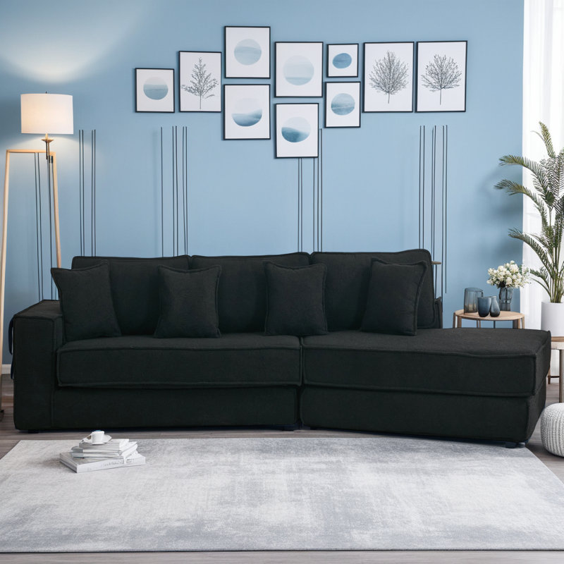 133" Convertible Sleeper Sofa Bed with 3-Seat Capacity & Upholstery, Black Polyester
