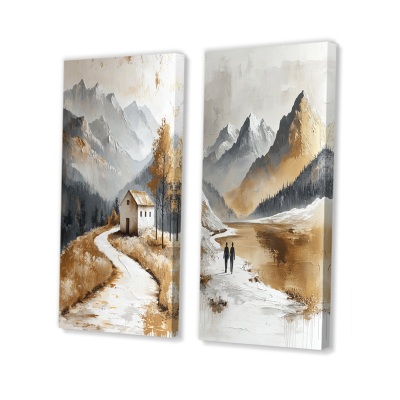 Maroc, montagnes berbères I - ensemble de 2 peintures murales paysage de montagnes, Toile tendue, H 28 po x l 24 po