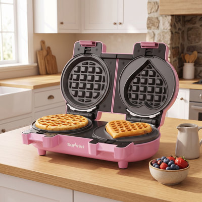2 in 1 heart shape mini waffle maker with 4.6" double removable plates, ceramic nonstick waffle iron for breakfast