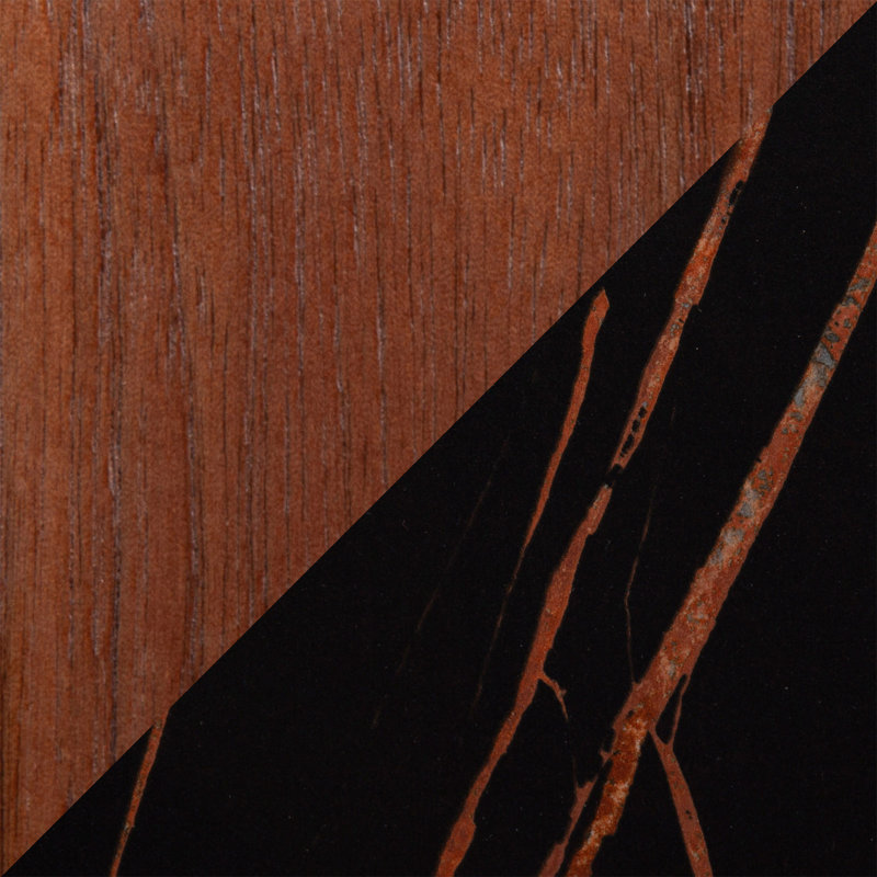 Table de salle à manger en bois de noyer et marbre texturé noir, Noir