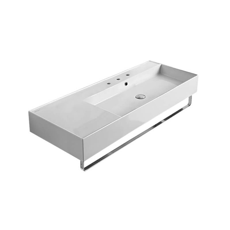 Scarabeo By Nameeks 18.1'' White Ceramic Rectangular Bathroom Sink with Overflow, Three Hole