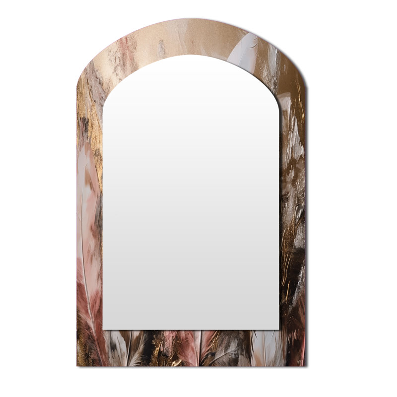 Plumes dorées glamour dorées de Boho Fantasy III - miroir mural décoratif asymétrique Glam Feather, 43 po x 33 po