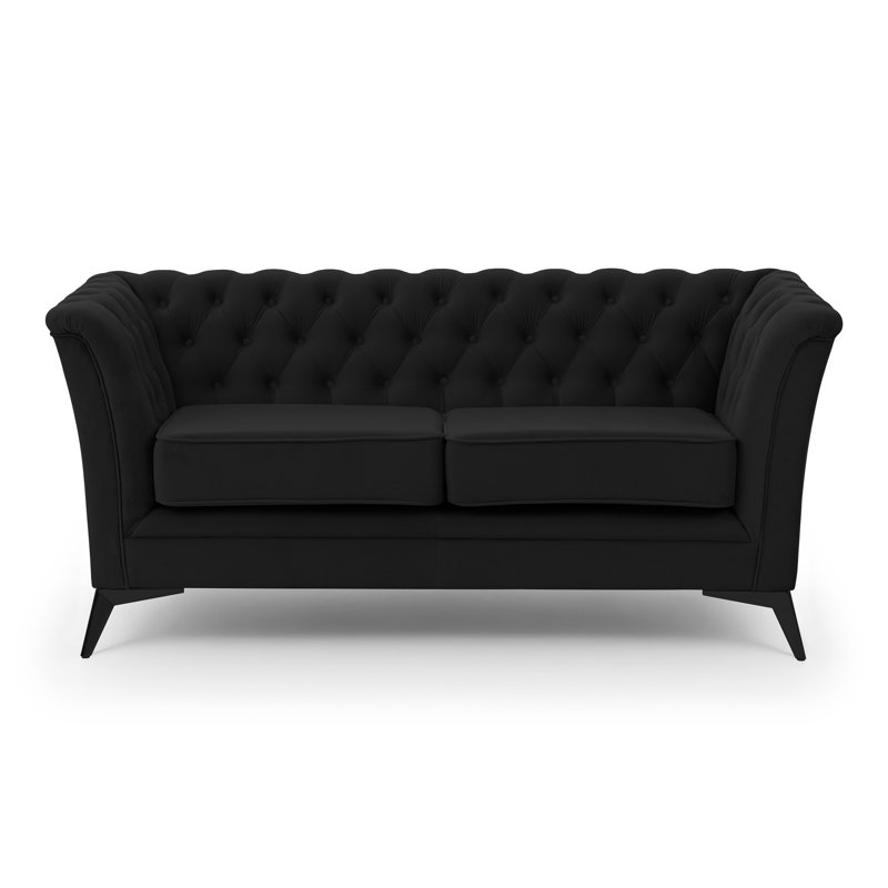 Whitby 2 Seater Velvet Loveseat, Black, Black