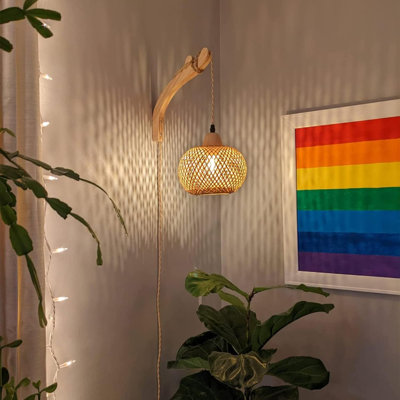 Bamboo Lantern Plug-In Wall Lamp
