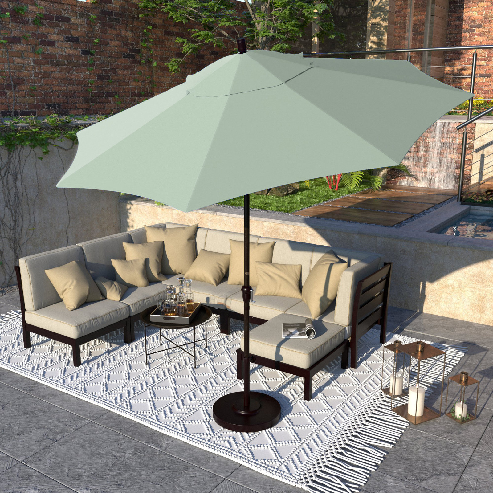 Camry 9-Foot Bronze Aluminum Market Patio Umbrella With Crank Lift And Autotilt In Sunbrella®