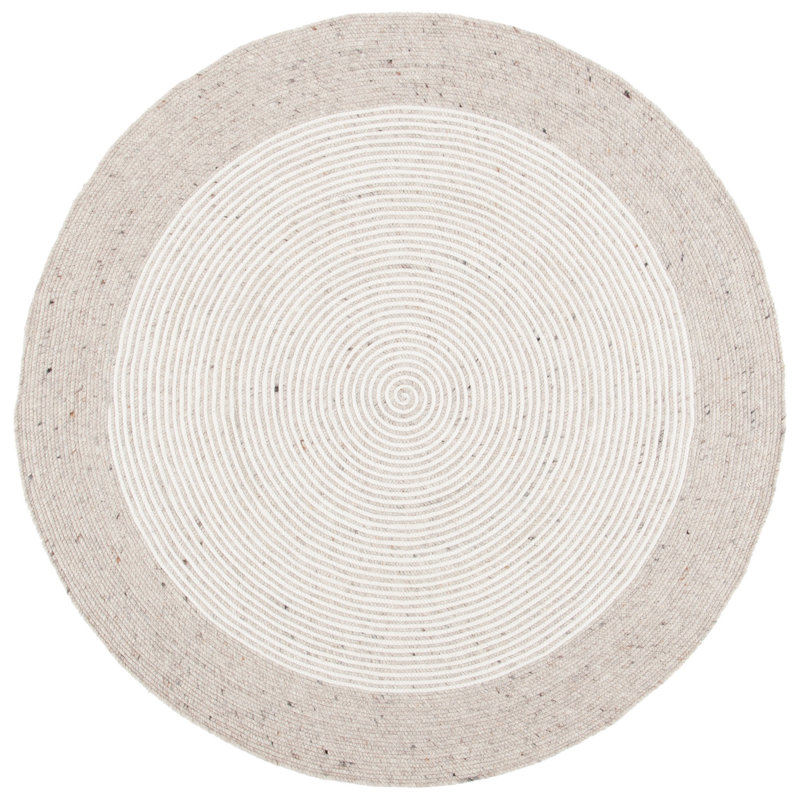 Tapis beige / ivoire en laine / coton tissé à la main Aria, Rond 6 pi