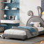 Lit plateforme simple tapissier avec ornement en lapin, gris, lit-845761228