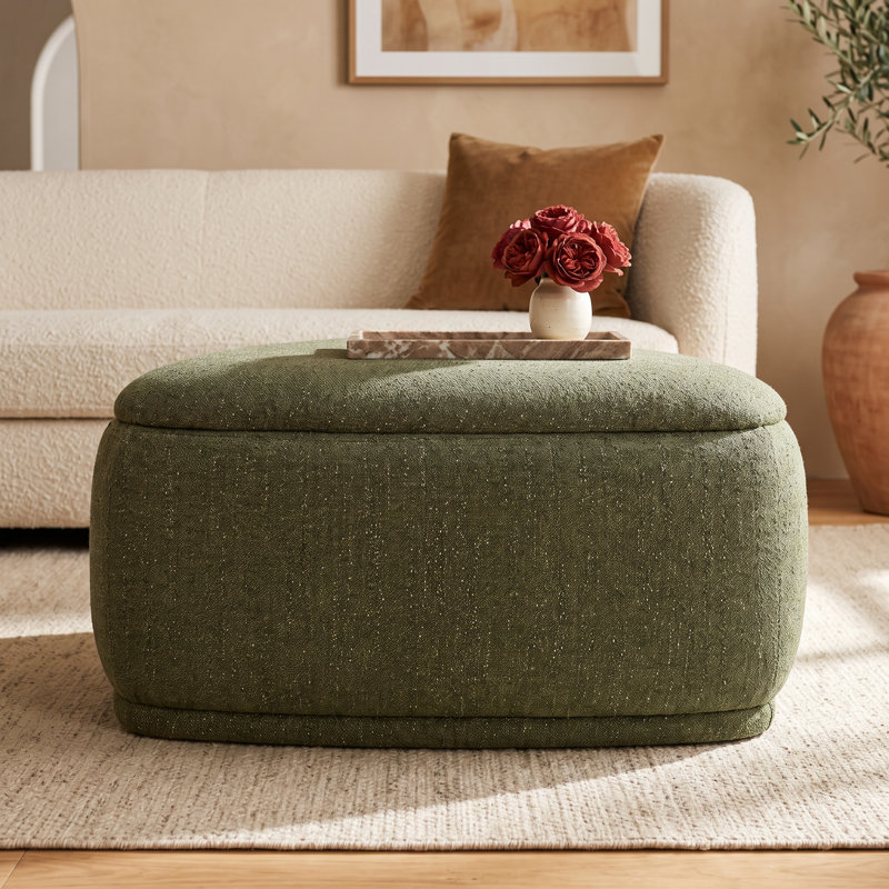 Adna 26.5'' Triangular Upholstered Storage Ottoman, Mellow Forest Chenille