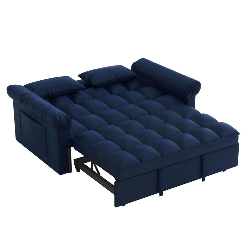 Multi-functional Sofas Bed with Pull-out Bed,Loveseats Adjsutable Back, Blue