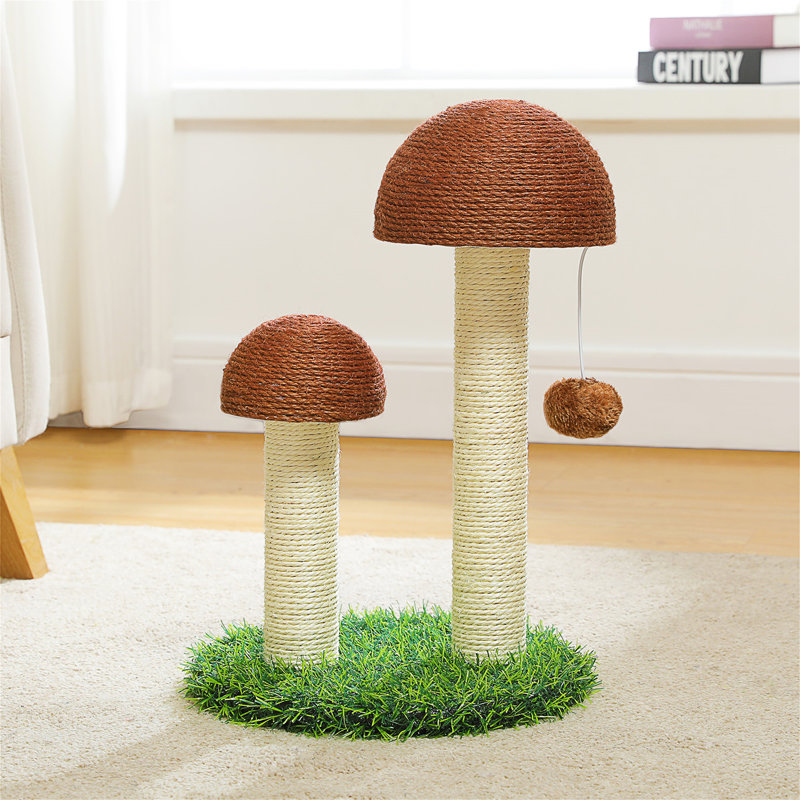 Grattoir à chat, grand grattoir à champignon avec poteaux à griffer en sisal naturel et balle de jouet interactive pour chatons et petits chats