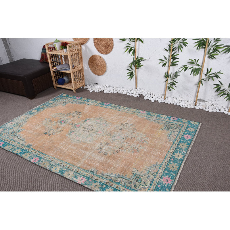 Tapis en laine, tapis turcs, tapis de sol, tapis rétro, tapis tissés à plat orange, tapis 4,8 x 7,3 pi