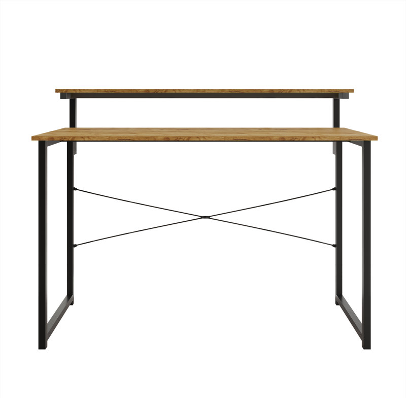 Bureau d'écriture en métal avec tablette, H 35,63 po x l 47,24 po x P 19,68 po, Chêne clair
