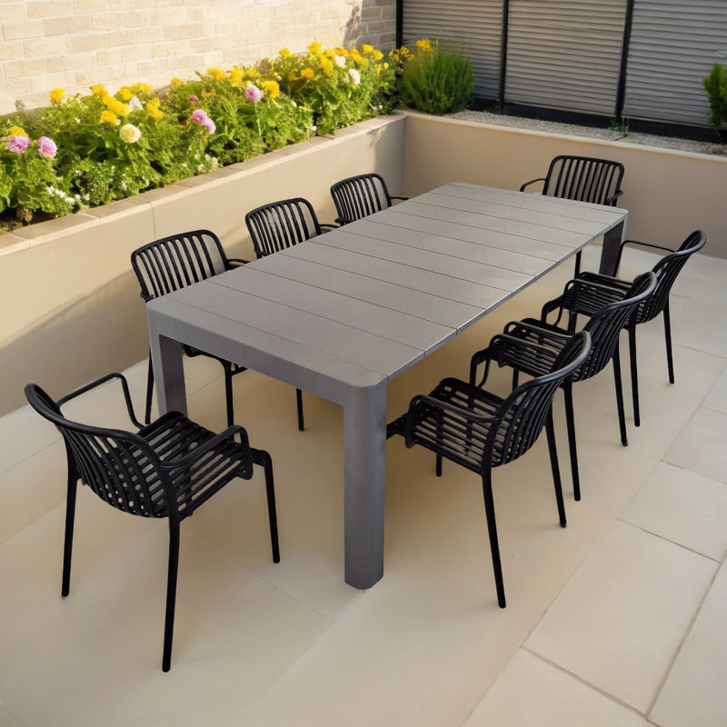 Seine 8 - Person Patio Dining Set with, Black/Grey