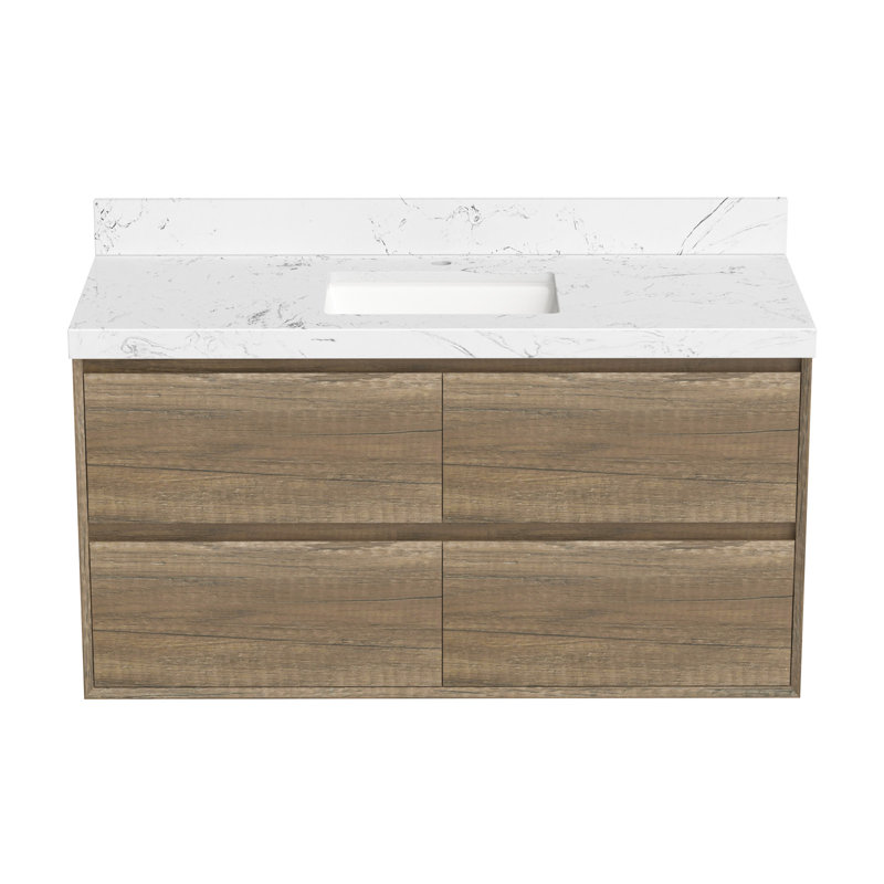 Ensemble de meuble-lavabo mural simple 48 po avec comptoir en pierre blanche de Carrare et lavabo carré en céramique