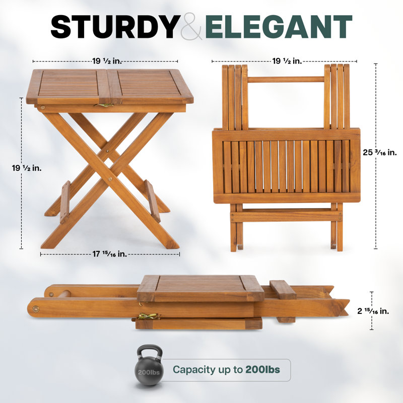 Table bistro d'extérieur en acacia Legolas, L 19,5 po x L 19,5 po x H 19,5 po