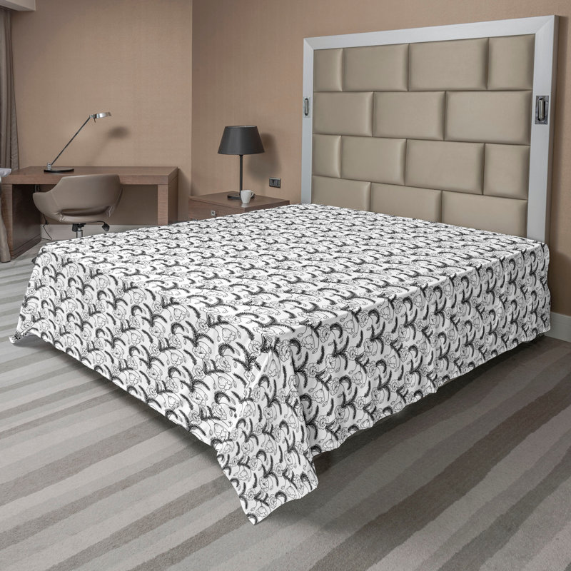 Drap plat moderne de style bohème Ambesonne, Gris anthracite / floral blanc, Drap plat grand