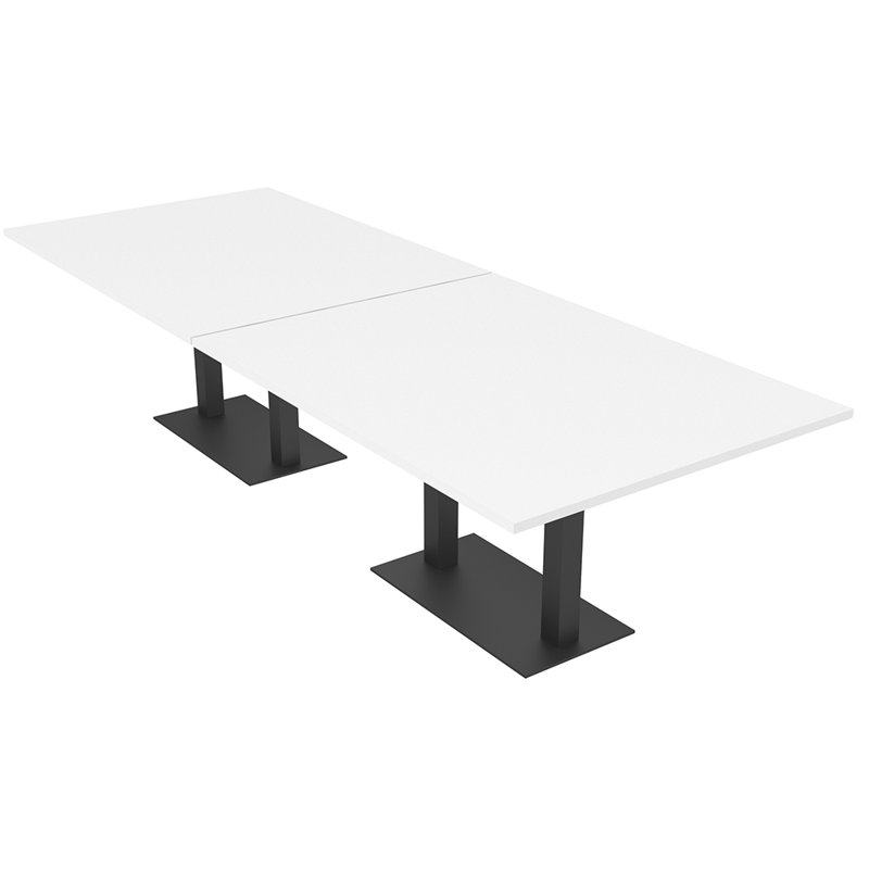 Table de conférence rectangulaire avec base en métal double, L 120 po x l 48 po, Blanc classique, Noir mat