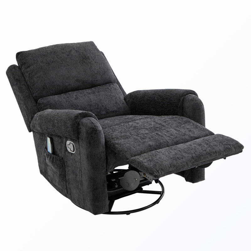 Fauteuil inclinable pivotant manuel avec pochette de rangement latérale, Chenille noir