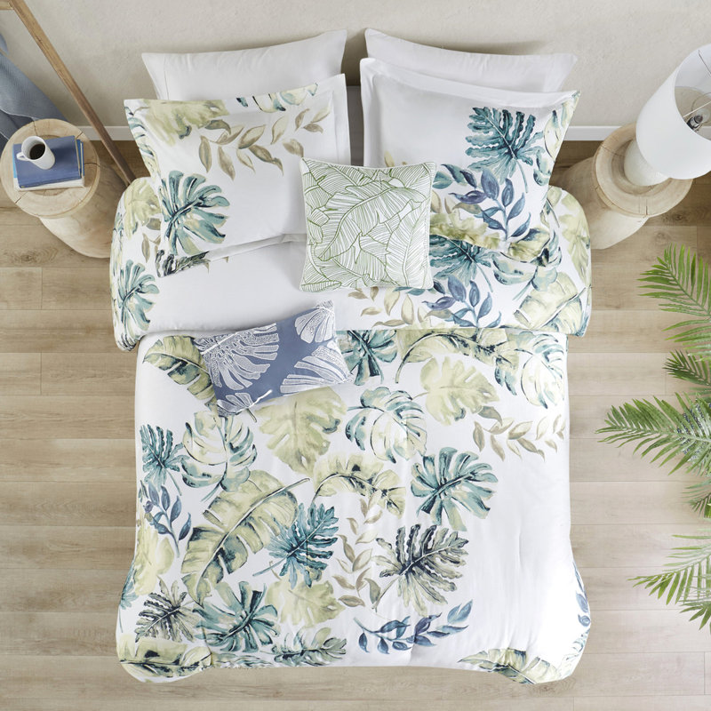 Édredon 6 pièces pour très grand lit - Coton avec motif tropical 100% plantes aux teintes vibrantes