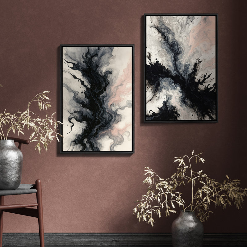 Art mural encadré abstrait rétro antique classique pour chambre à coucher, Noir, H 24 po x l 16 po