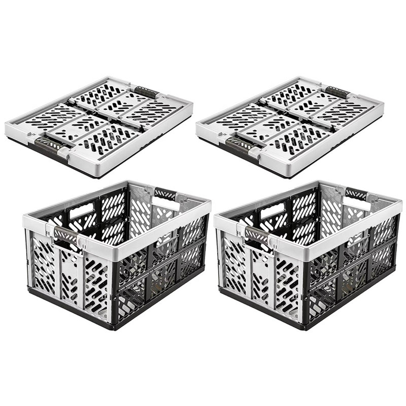 Set of 2 Folding Box 45 Litre With Soft Handles And Lid, Yes, Grey