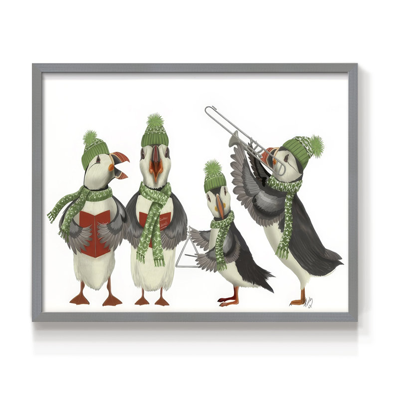 Puffin Quartet -Framed Print - Restickable, Gray, 16" H x 20" W