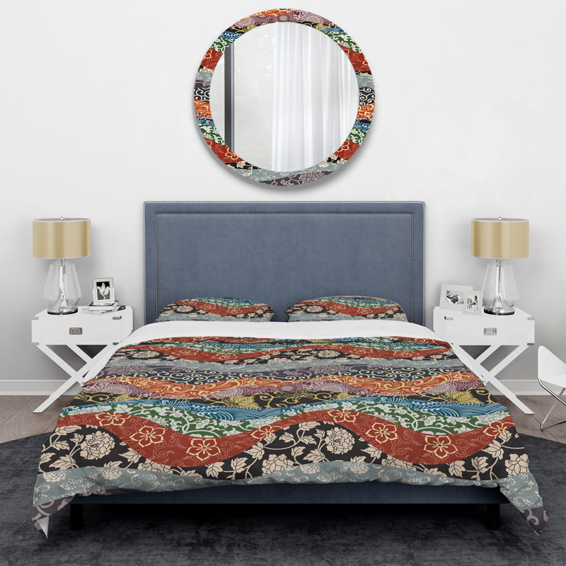 Ensemble de housse de couette multicolore Waves Patchwork, Housse de couette pour très grand lit et 2 très